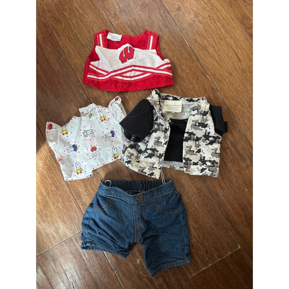 Build-A-Bear Workshop Clothing Lot‎ Wisconsin Badgers Cheer Camo Denim Bunny 4pc